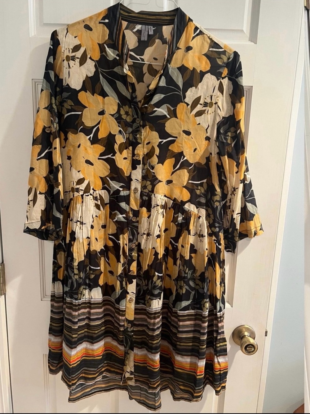 Anthropologie Bl-nk London Hadley Button-Front Tunic Dress Medium Yellow Floral